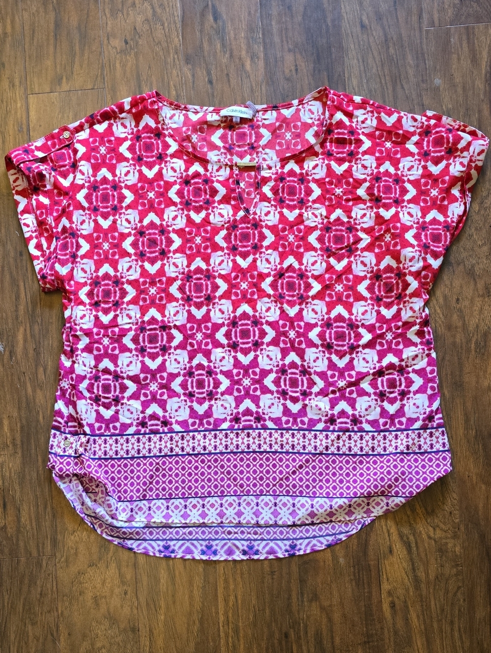 Calvin Klein Pink & Magenta Geometric Short Sleeve Blouse